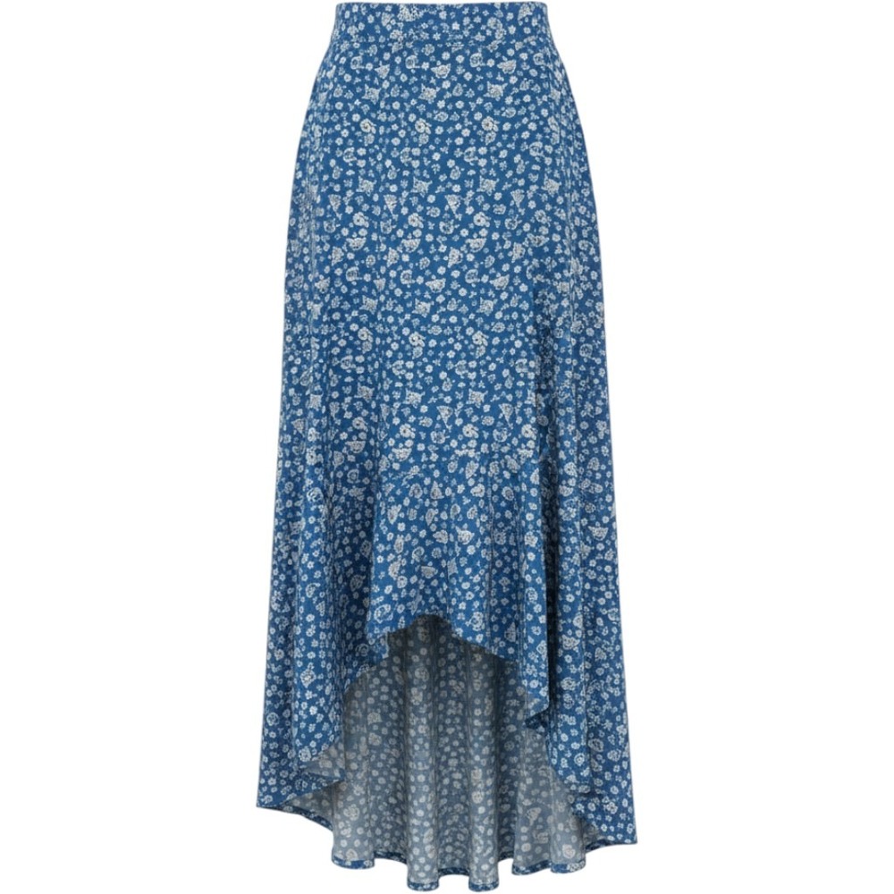 The Drop Caralyn Mirand Skirt Women XXL Blue Floral Ruffle High Low Maxi Wrap